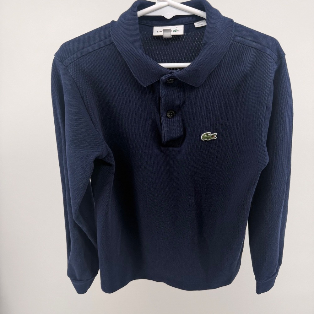 Lacoste Long Sleeve Polo Shirt Navy Blue Kids Size 8 Alligator Logo